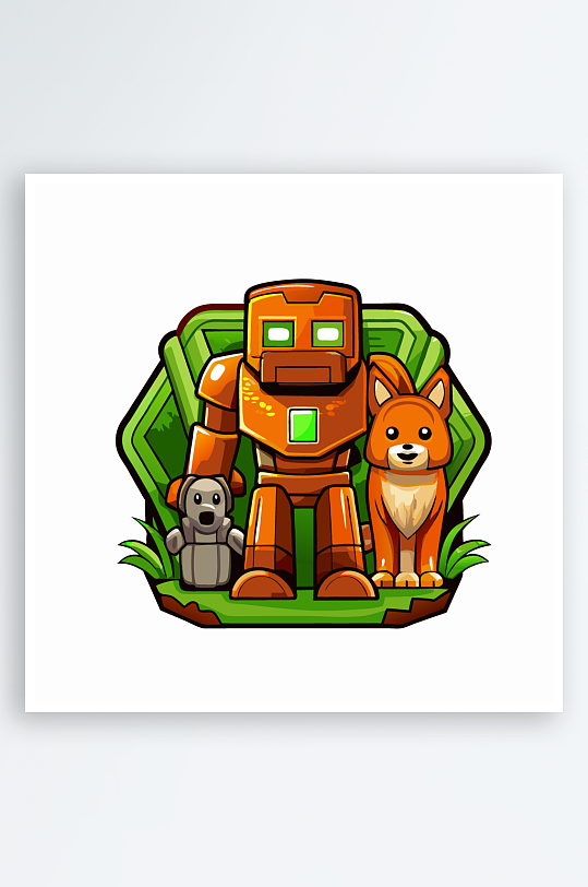 机甲卡通狗图标插画元素-众图网