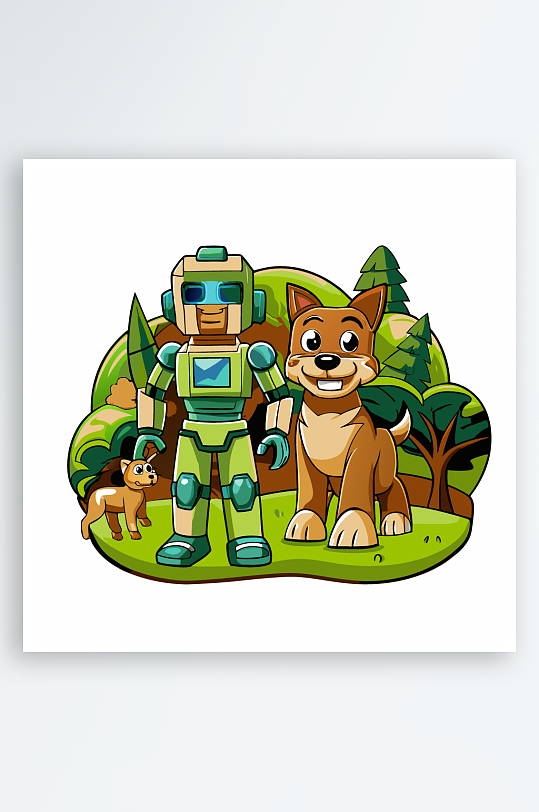 机甲卡通狗图标插画元素-众图网
