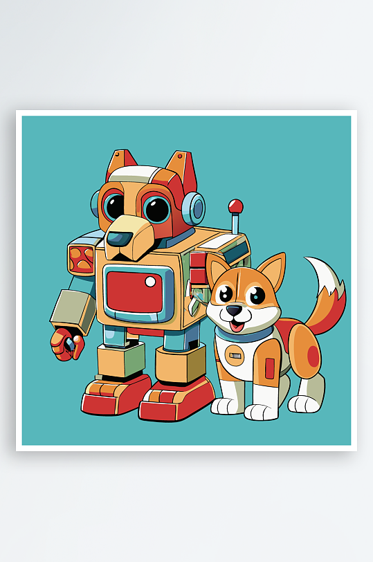 机甲卡通狗图标插画元素-众图网