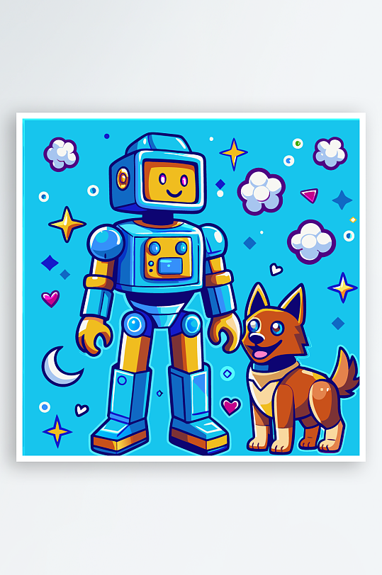 机甲卡通狗图标插画元素-众图网