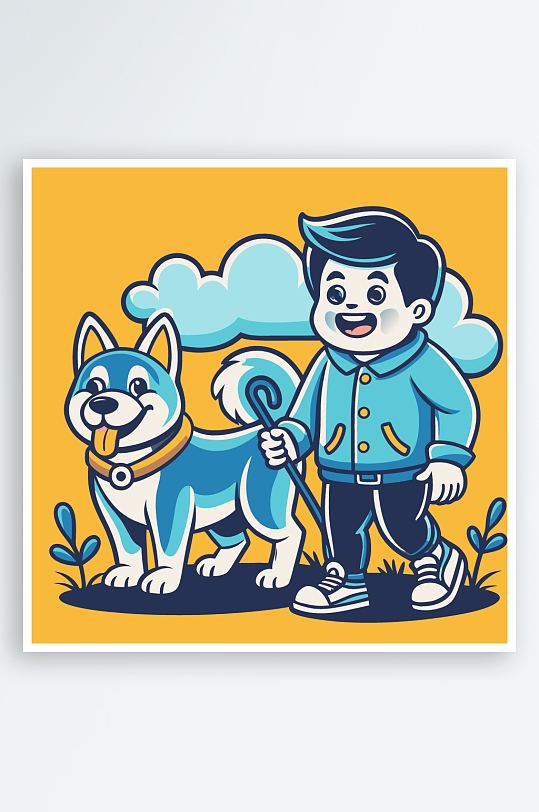 儿童卡通狗图标插画元素-众图网