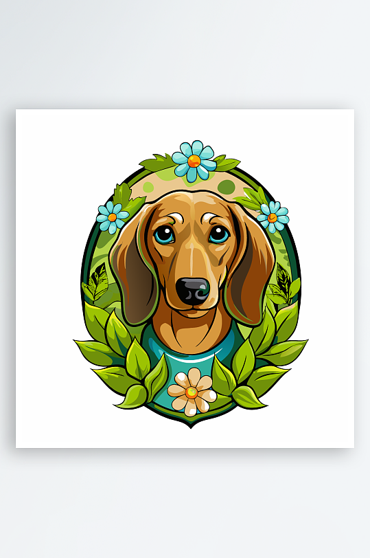 卡通狗绿植图标插画元素-众图网