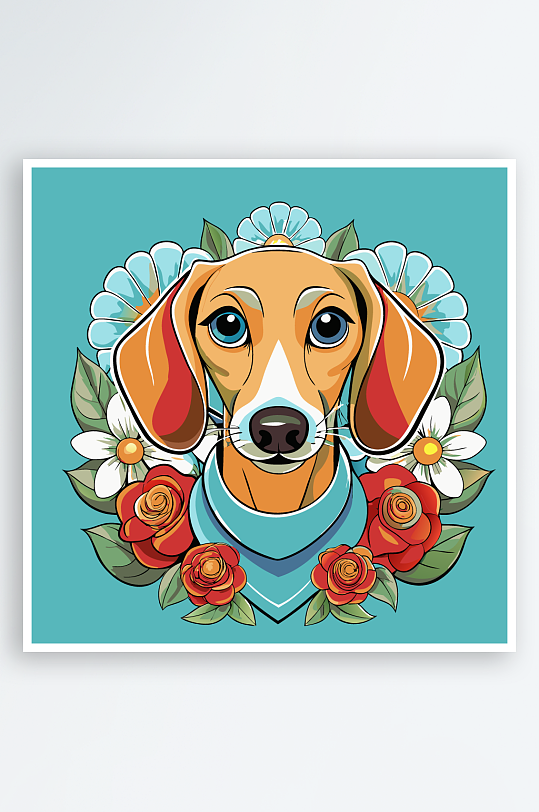 卡通狗绿植图标插画元素-众图网