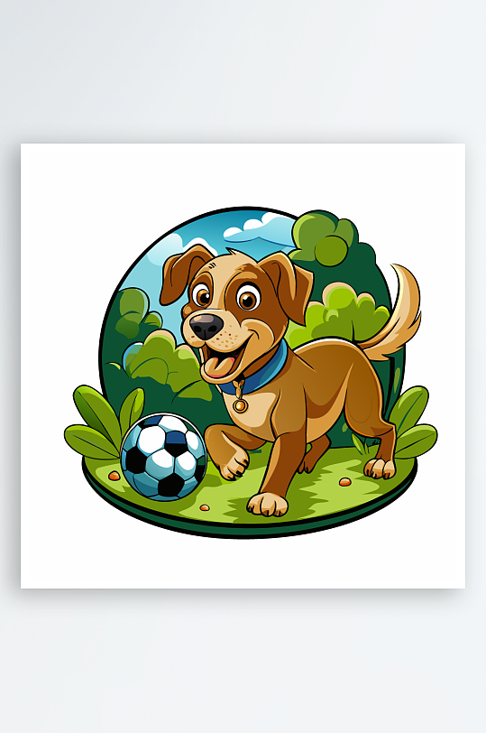 卡通狗绿植图标插画-众图网