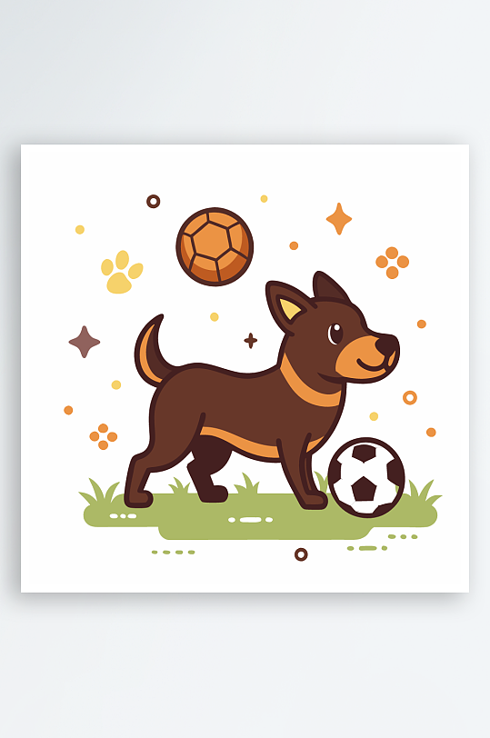 卡通狗绿植图标插画-众图网