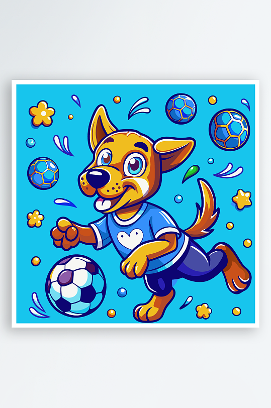 卡通狗绿植图标插画-众图网