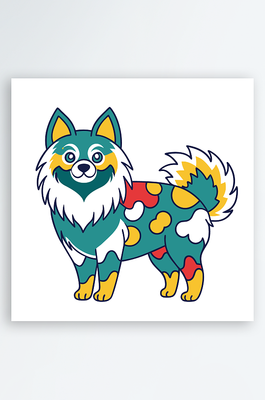 卡通狗绿植图标插画-众图网