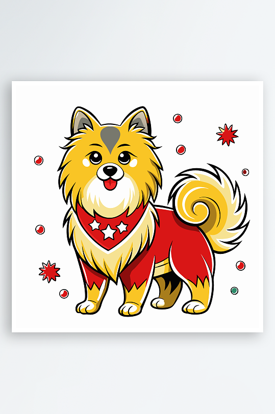 卡通狗绿植图标插画-众图网