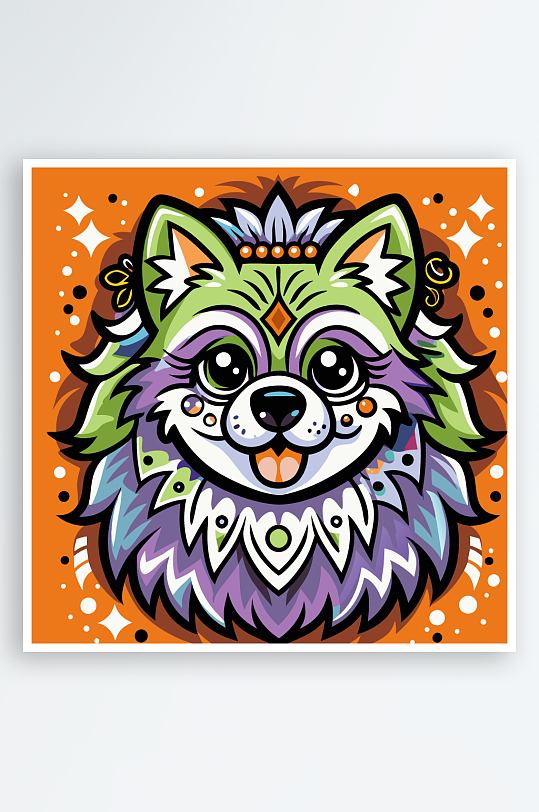 卡通狗绿植图标插画-众图网