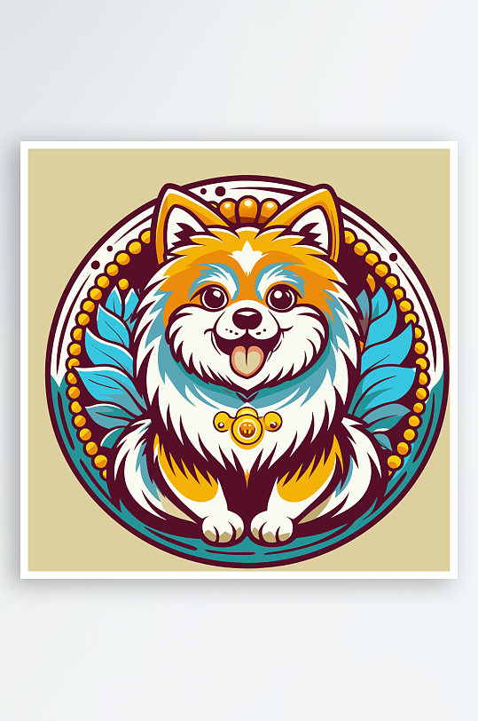 卡通狗绿植图标插画-众图网