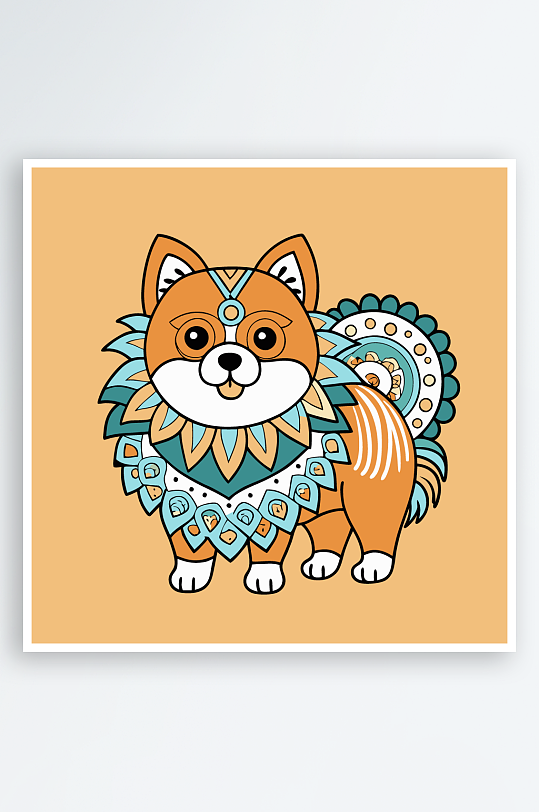 卡通狗绿植图标插画-众图网