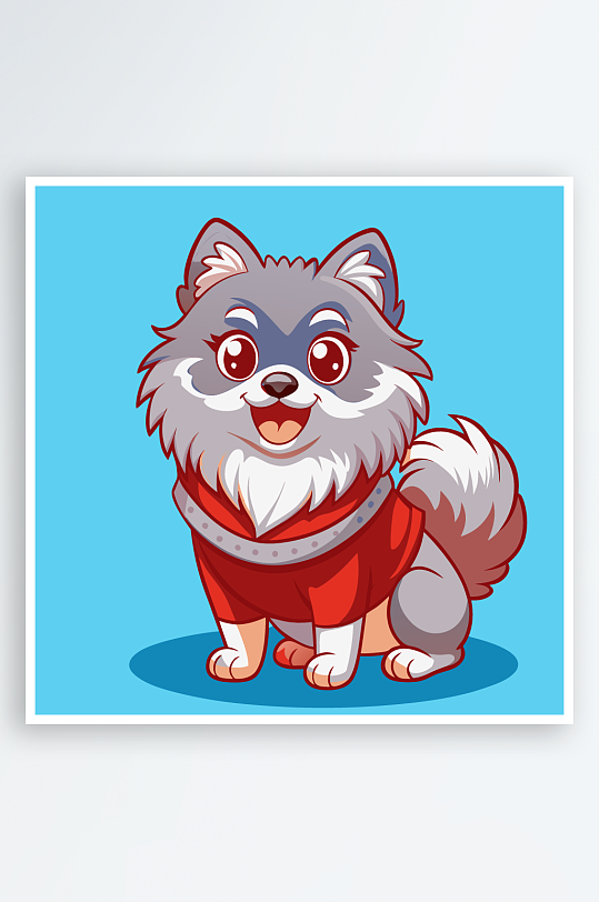 卡通狗绿植图标插画-众图网