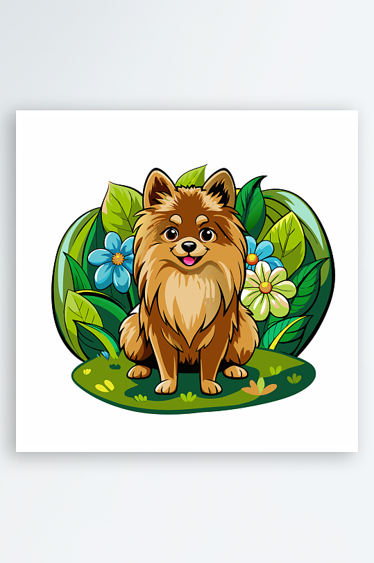 卡通狗绿植图标插画-众图网