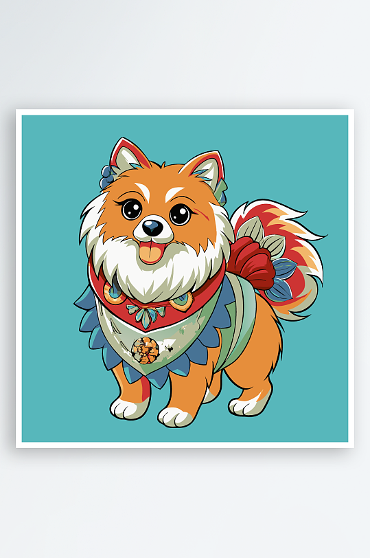 卡通狗绿植图标插画-众图网