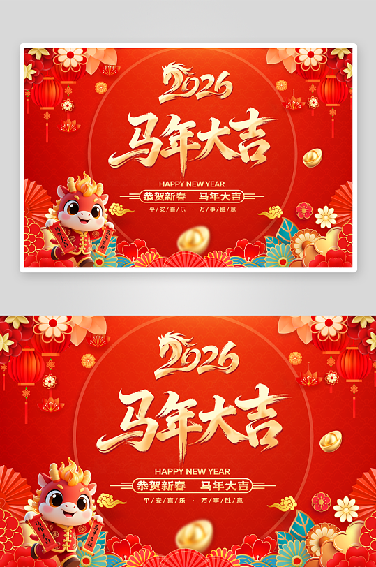 马年大吉大气简约风展板-众图网