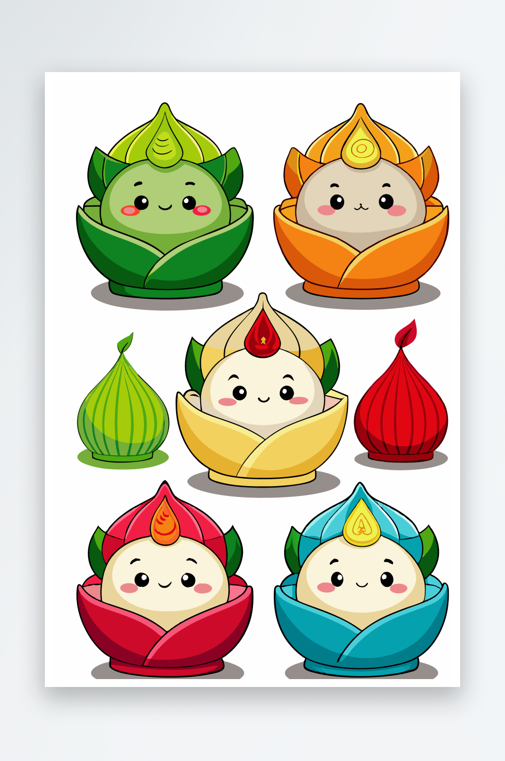 包子馒头面食娃娃矢量插画图形素材