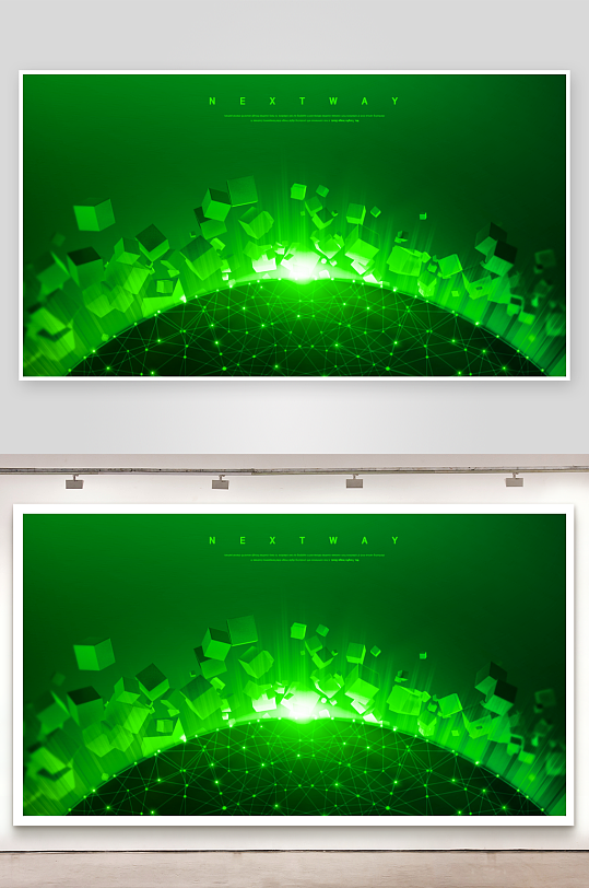 绿色渐变几何科技背景模板-众图网