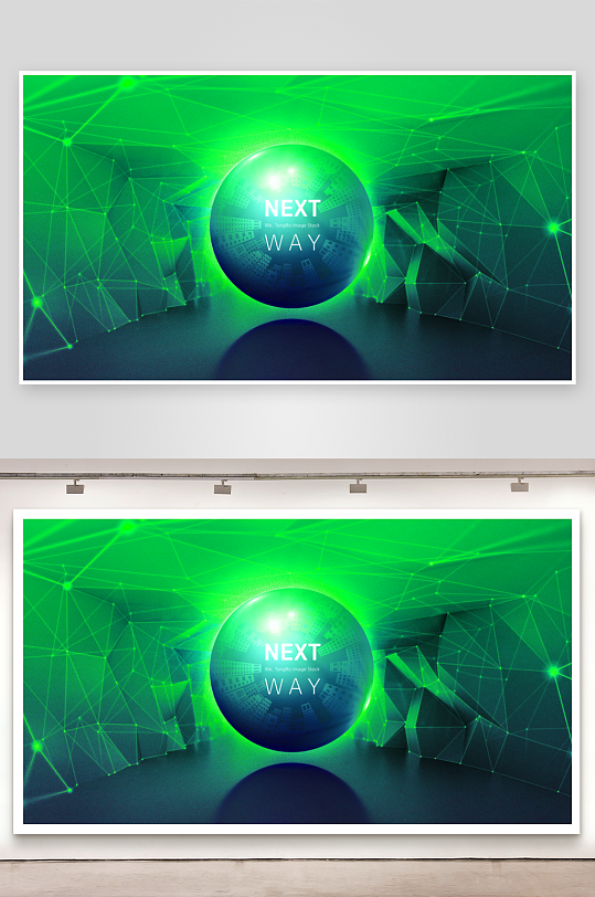 绿色渐变几何科技背景模板-众图网