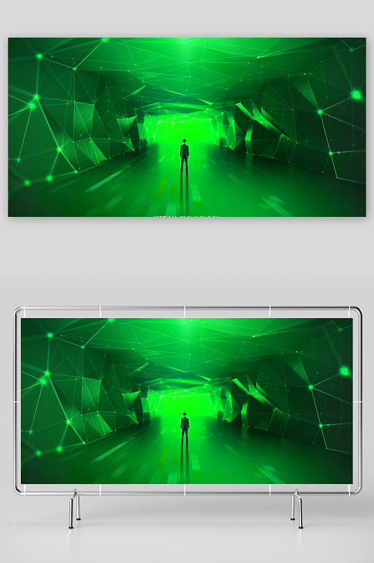 绿色渐变几何科技背景-众图网