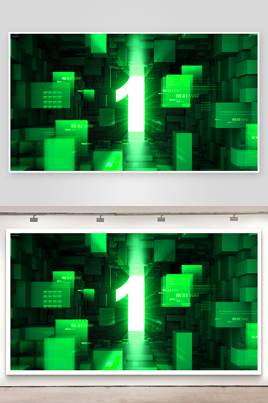 绿色渐变几何科技背景模板-众图网