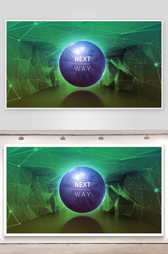 绿色渐变几何科技背景模板-众图网