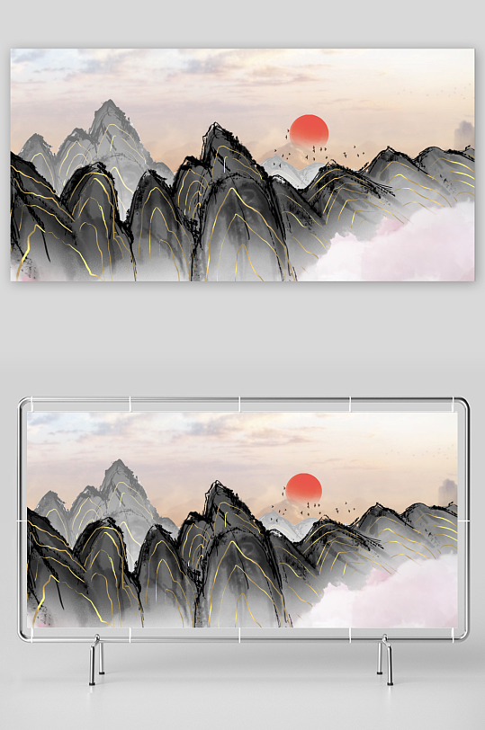 水墨山脉风景画装饰画-众图网