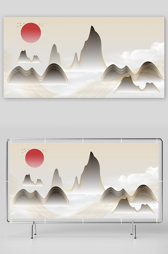 水墨山脉风景画装饰画-众图网