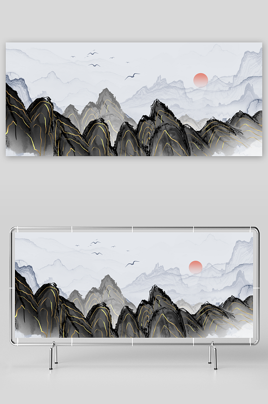 水墨山脉风景画装饰画-众图网