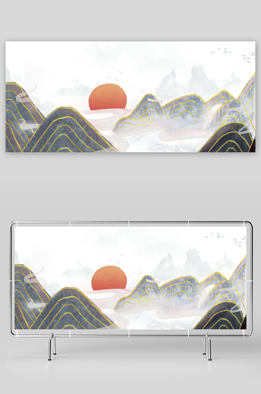 水墨山脉风景画装饰画-众图网