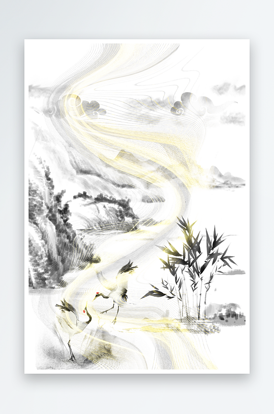 水墨山脉风景画装饰画素材-众图网