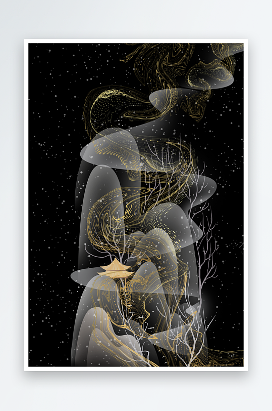 水墨山脉风景画装饰画素材-众图网