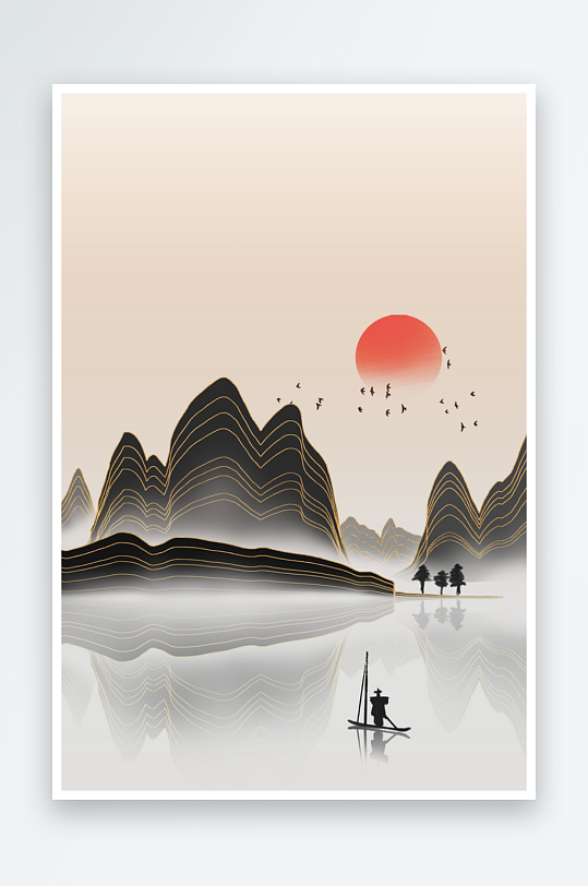水墨山脉风景画装饰画素材-众图网