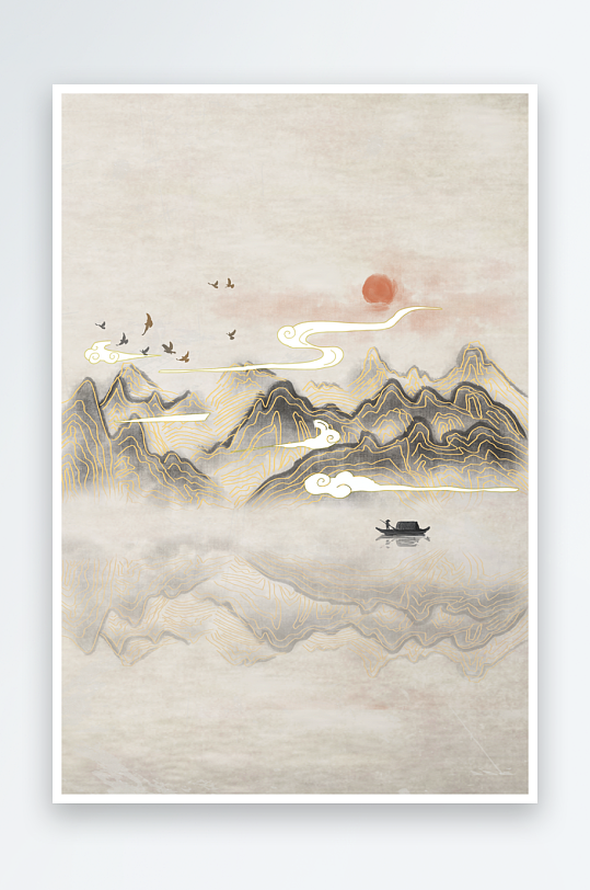水墨山脉风景画装饰画素材-众图网