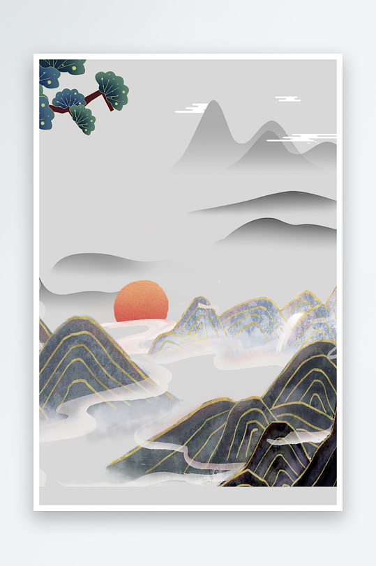 水墨山脉风景画装饰画素材-众图网