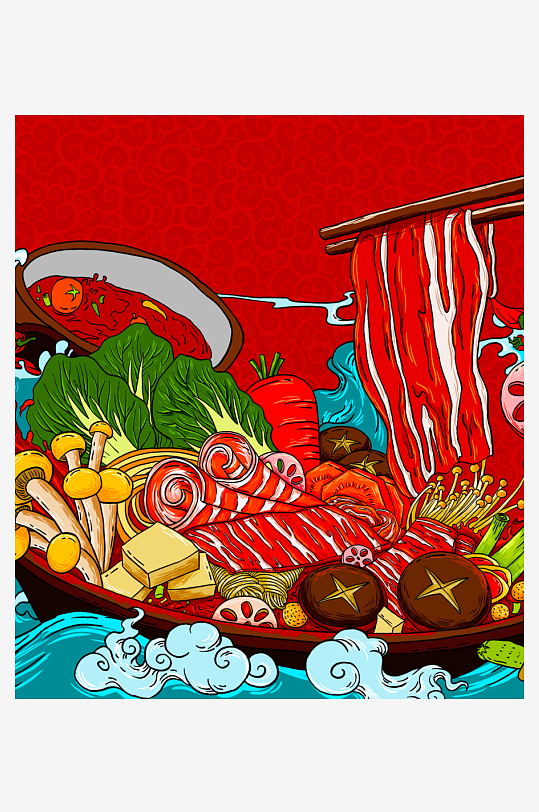 国潮风美食背景模板素材-众图网