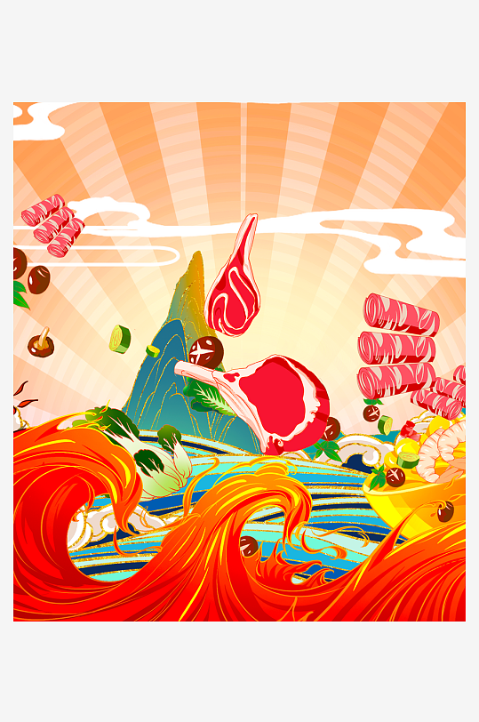 国潮风美食背景模板素材-众图网