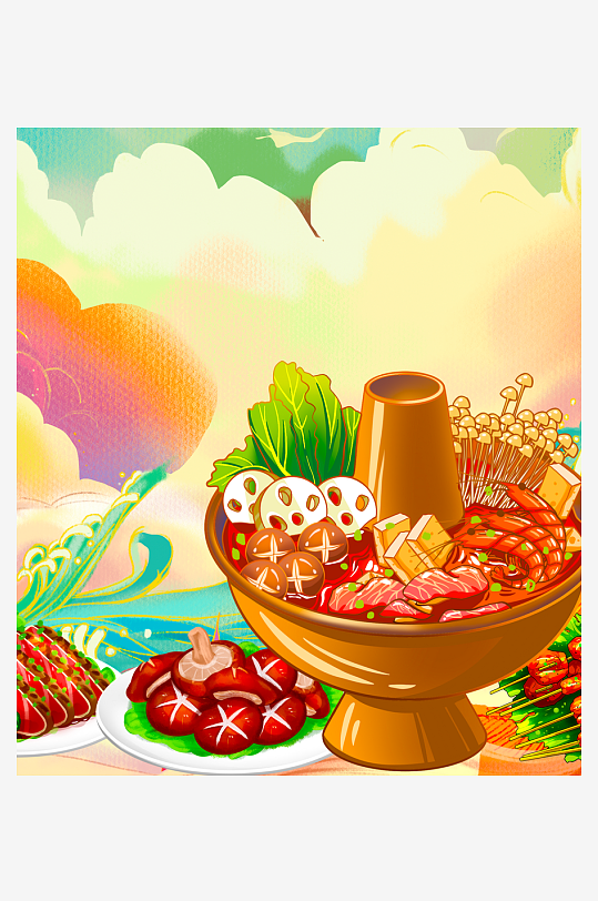 国潮风美食背景模板素材-众图网