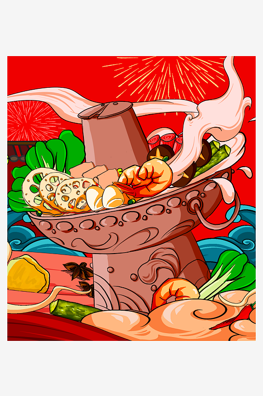 国潮风美食背景模板素材-众图网