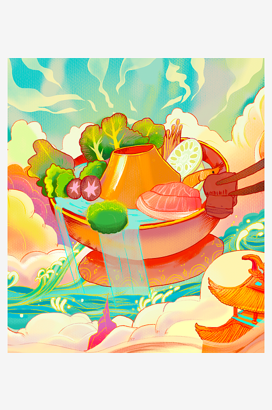 国潮风美食背景模板-众图网