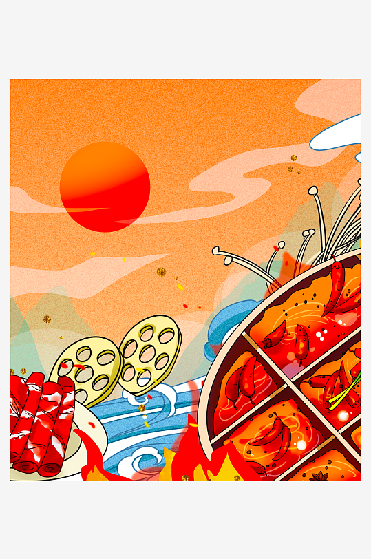 国潮风美食背景模板-众图网