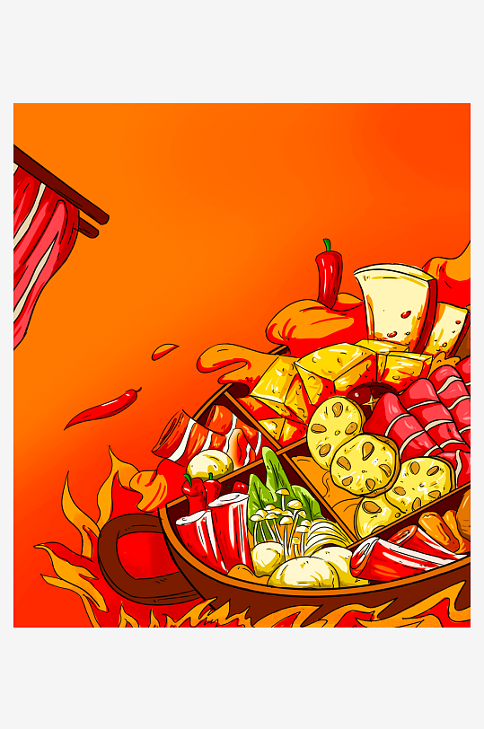 国潮风美食背景模板-众图网