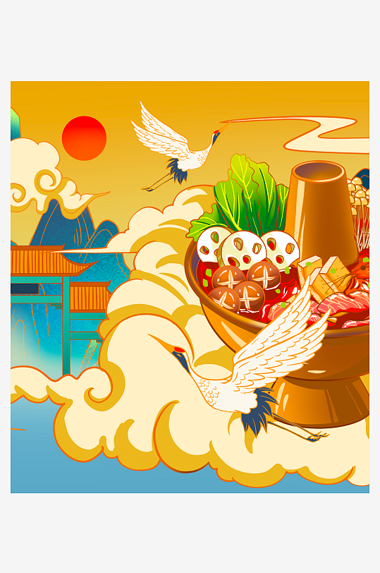 国潮风美食背景模板-众图网