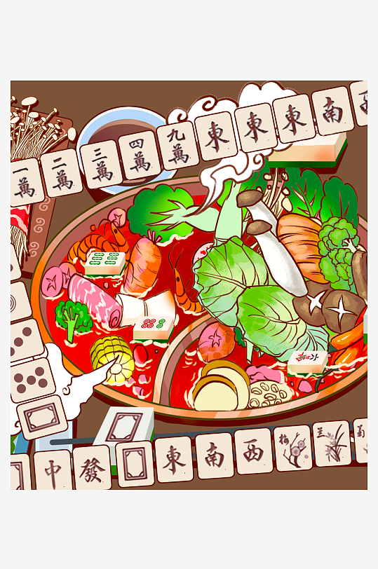 国潮风美食背景模板-众图网