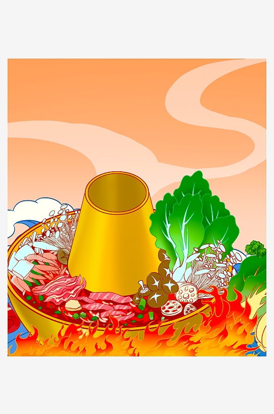 国潮风美食背景素材-众图网