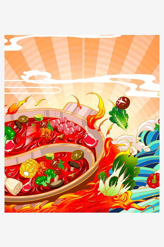 国潮风美食背景素材-众图网