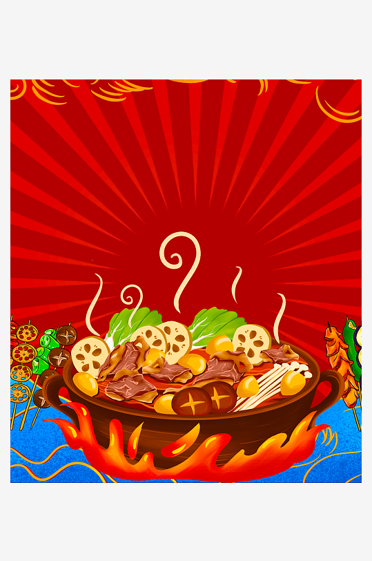 国潮风美食背景素材-众图网