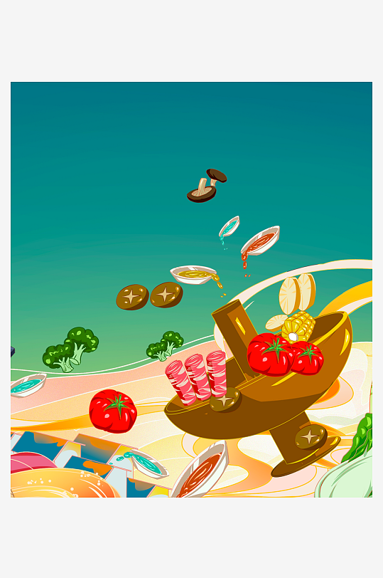 国潮风美食背景素材-众图网