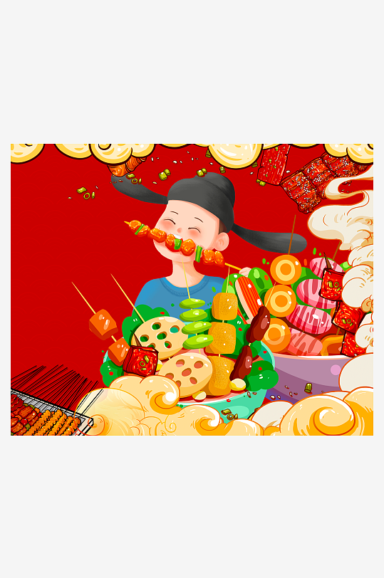 国潮风美食背景素材-众图网