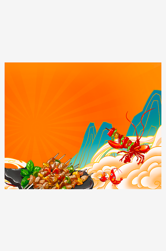 国潮风美食背景模板-众图网