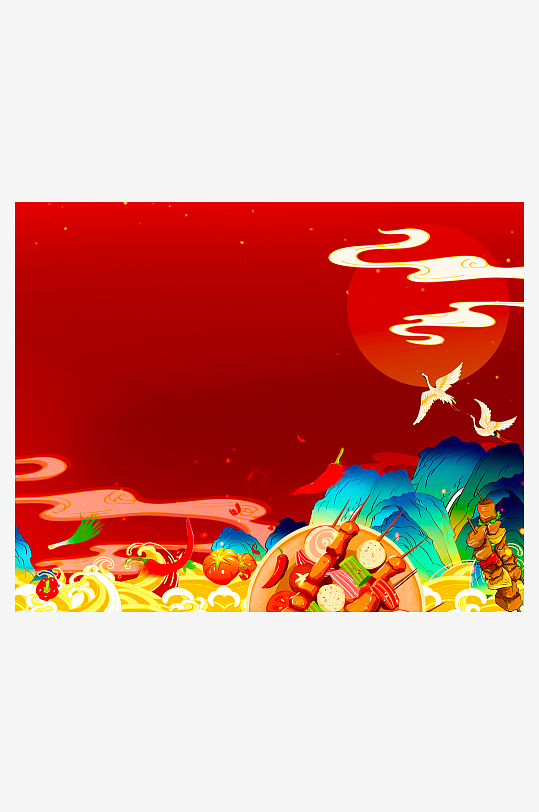 国潮风美食背景模板-众图网